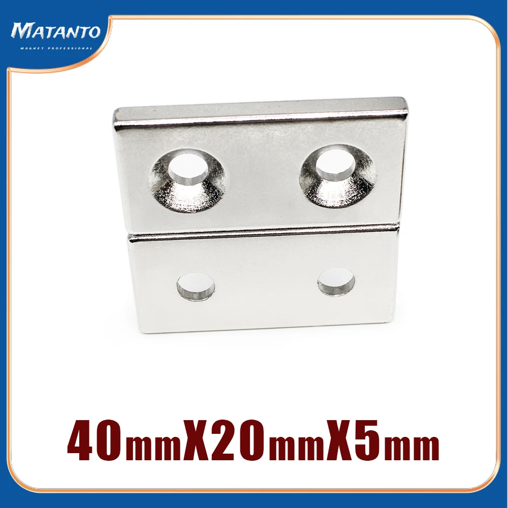 1/2/5/10/15PCS 40x20x5-5 Block Strong Rare Earth Magnets Countersunk Hole 5mm 40*20*5-5 Permanent NdFeB Magnet 40x20x5-5mm