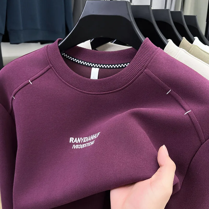 2025 Wiosenne koreańskie bluzy męskie Trendy Wszechstronny Jednolity kolor Luźne Casualowe okrągłe bluzy z dekoltem Streetwear społeczny