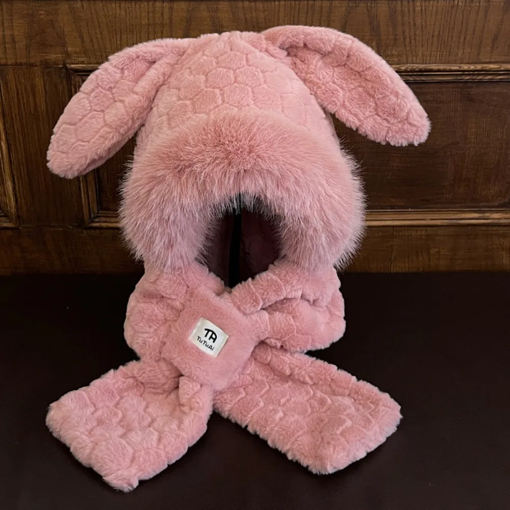 

Милая зимняя шапка с капюшоном, шарф, комплект плюшевых теплых пушистых шапок-бомберы, нечеткие 3D уши, защита ушей, шапка Lei Feng для холодной погоды