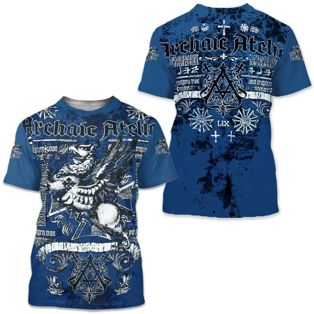 Archaic By Affliction Colisson 3D Graphic Print Short Sleeve Men's T-Shirt Vintage T-Shirt Street Trend Loose Top