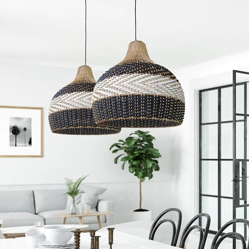 New Rattan Pendant Lights Creative Color Matching Rattan Lamp Chinese Style Luminaire For Dining Room Restaurant Suspension Lamp