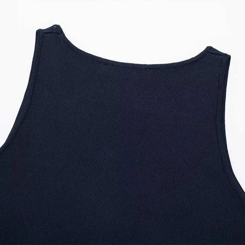 Willshela Women Fashion Navy Blue Single Breasted Knitted Vest Tank Tops Vintage V-Neck Sleeveless Female Chic Lady Top