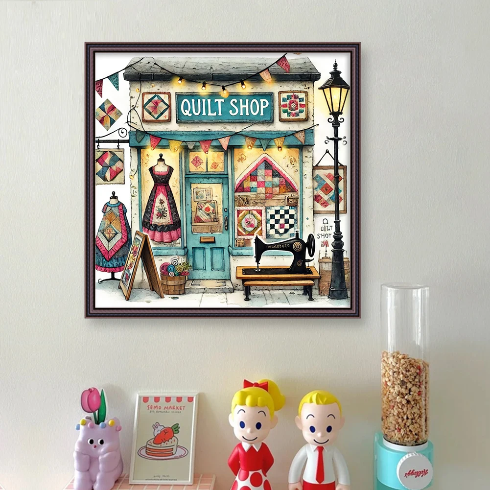 

Full Embroidery Eco-cotton Thread 14CT Printed Quilt Shop Cross Stitch Kit Art