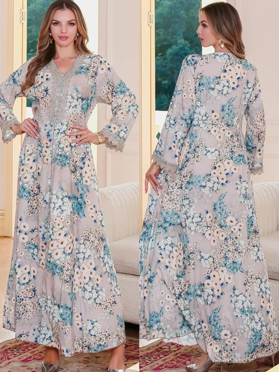 Femmes musulmanes dubaï Abaya luxe broderie patchwork Robe imprimée caftan Ramadan Robe Femme robes africaines Islam vêtements Kebaya