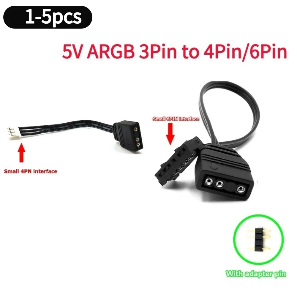 Small 4Pin/6Pin to 5V ARGB 3Pin Fan Controller Adapter Cable for Coolmoon Converter Cable Converter Cord 1-5pcs