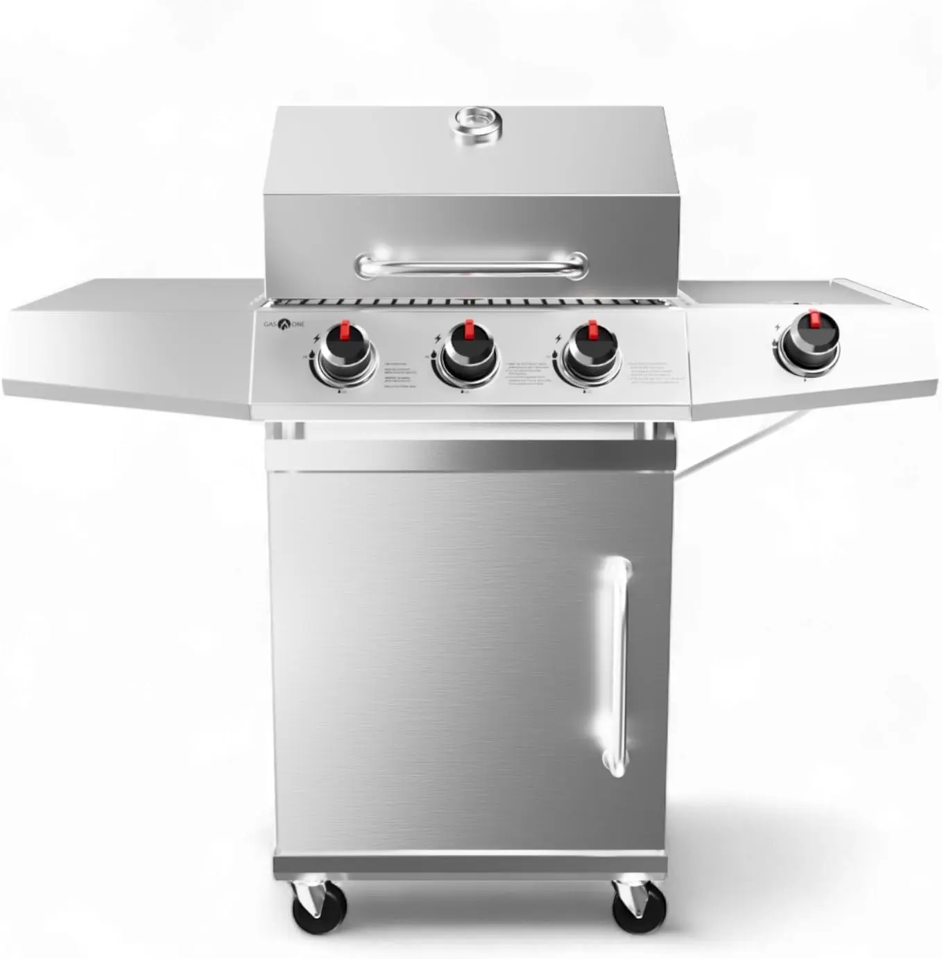 

Deluxe 3+1 Burner Stainless Steel– Outdoor Cabinet Style with Side Burner - Wheels - High-Temperature Paint Coating Gas BBQ Gril