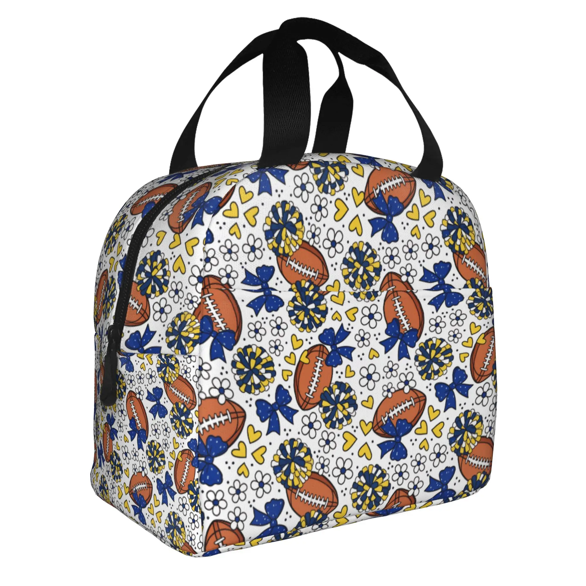Football Cheer Bows Rugby Union  Resuable Lunch Box Women Leakproof Blue Yellow Thermal Cooler Food Insulated Lunch Bag School