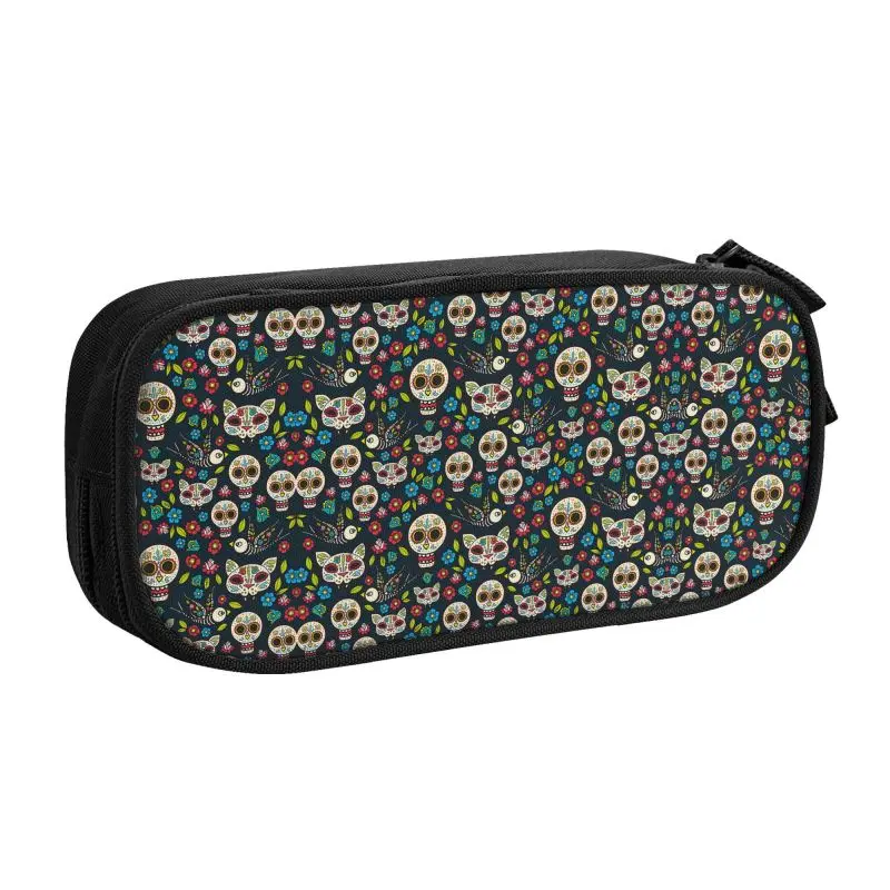 Customized Day Of The Dead Gothic Cute Pencil Case Girls Boys Large Capacity Mexican Sugar Skull Pencil Bag Students Stationery