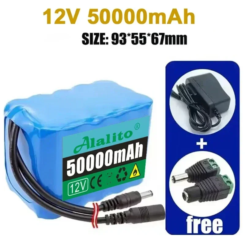 New Portable Super 12V 20Ah-50Ah Battery Rechargeable Lithium Ion Battery Pack Capacity DC 12.6v10Ah CCTV Cam Monitor+Charger