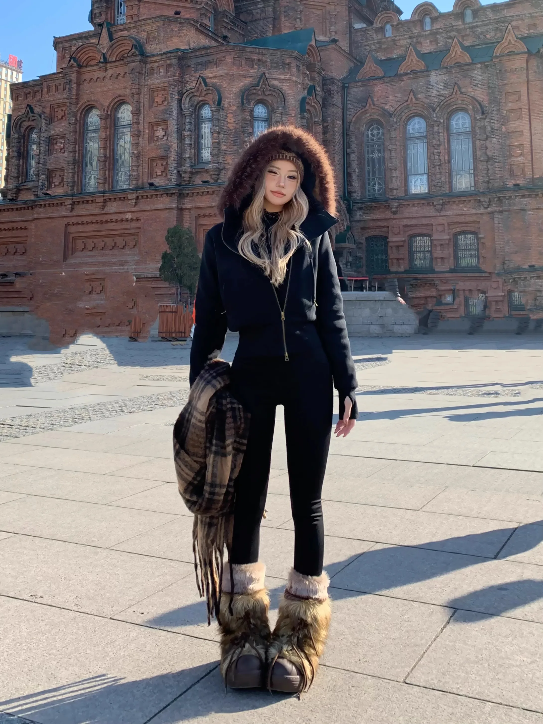 

Zhenzhen Lazy Hooded Jaet Women Thiened Winter Cotton Coat Slanted Zipper Fluffy Inner Sve Long Street Sle Slim Fit