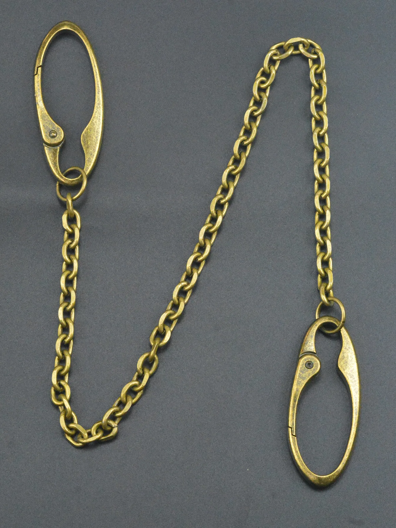 24 in long pants trucker biker jean 9mm carved oval anchor link chain dual  large spring carabiner keychain bronze - view 2