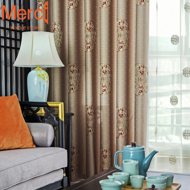 Chinese Style Curtains for Living Dining Room Bedroom Classical Jacquard Blackout High Precision Finished Product Customization