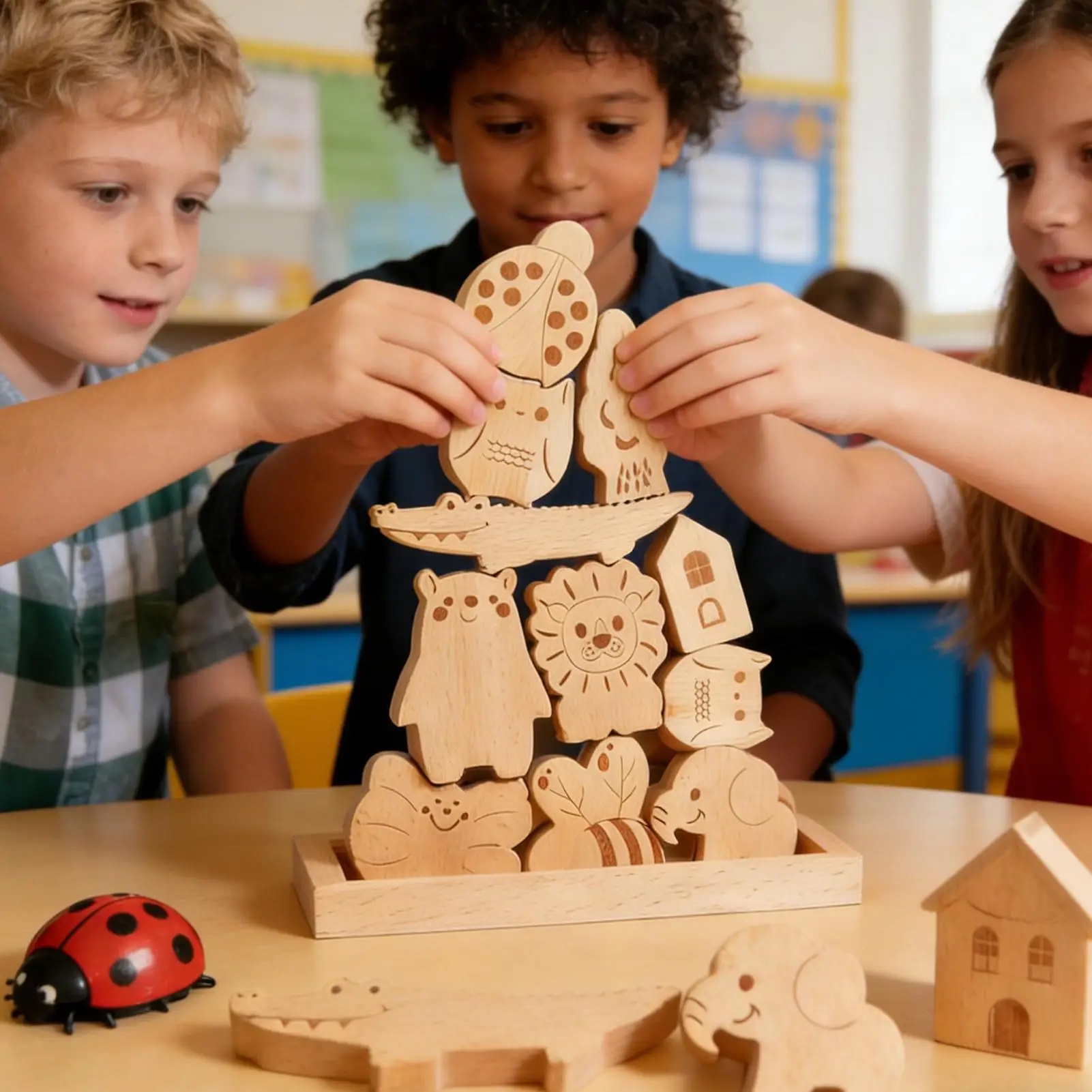 لعبة تعليمية ممتعة على شكل حيوانات خشبية، لعبة ألغاز خشبية مكدسة عالية المكدس، لعبة لوحة تفاعلية للأطفال بين الوالدين والطفل #1