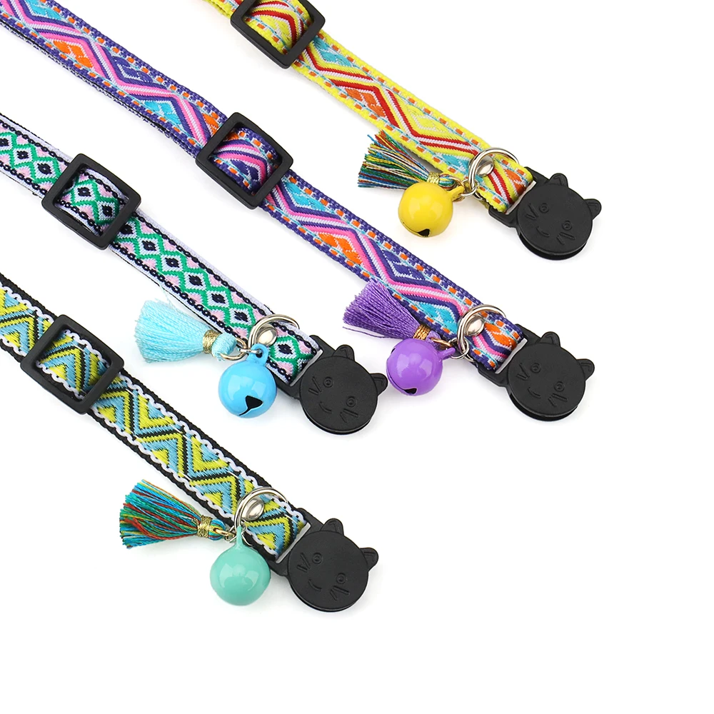 قابل للتعديل القط طوق البوليستر الجاكار نمط طوق الحيوانات الأليفة مع جرس و شرابة الديكور للقطط و الكلاب الصغيرة للحفاظ على فقدت