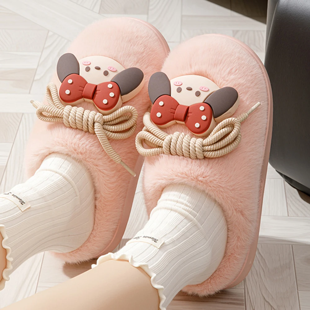 

Cute Women Winter Plush Slippers Cotton Anime Kawaii Home Cute Bottom Anti-Slip Slippers Lightweight Soft Soled Cotton Slippers