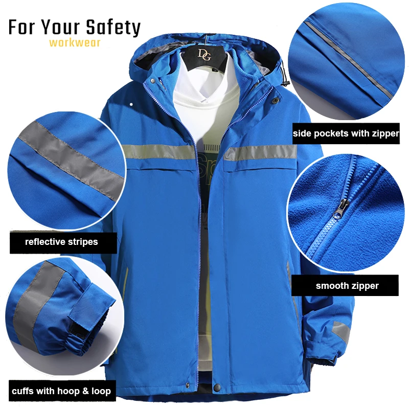 

Plus Size 7XL Safety Jacket Reflective with Detachable Fleece Linner High Visibility Clothing for Men Work Waterproog Windproof