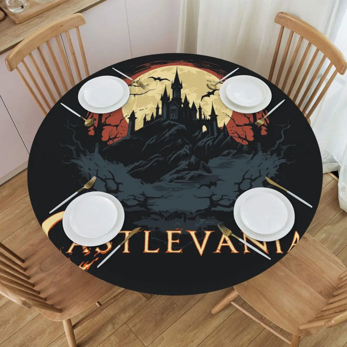 Castle Of Darkness Castlevania Waterproof Round Tablecloth Oilproof Table Cloth for Kitchen Events Dining Table Cover