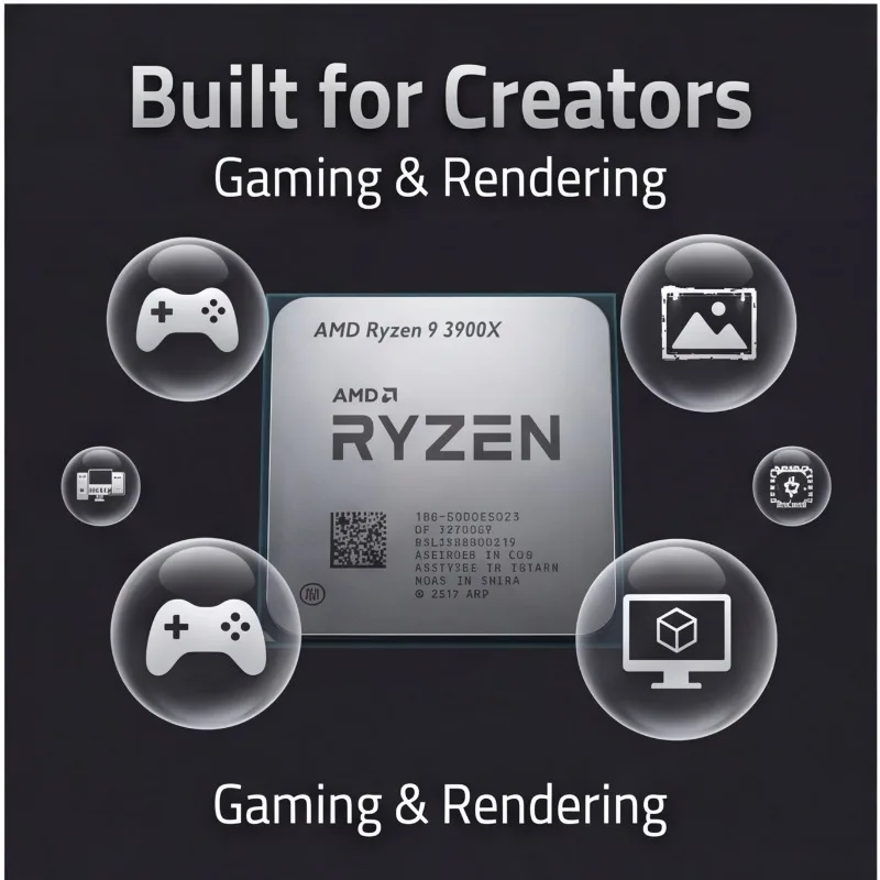 AMD Ryzen 9 3900X Content Creation Processor R9 3900X 12 Core 24 Thread AM4 Tray Without Cooler