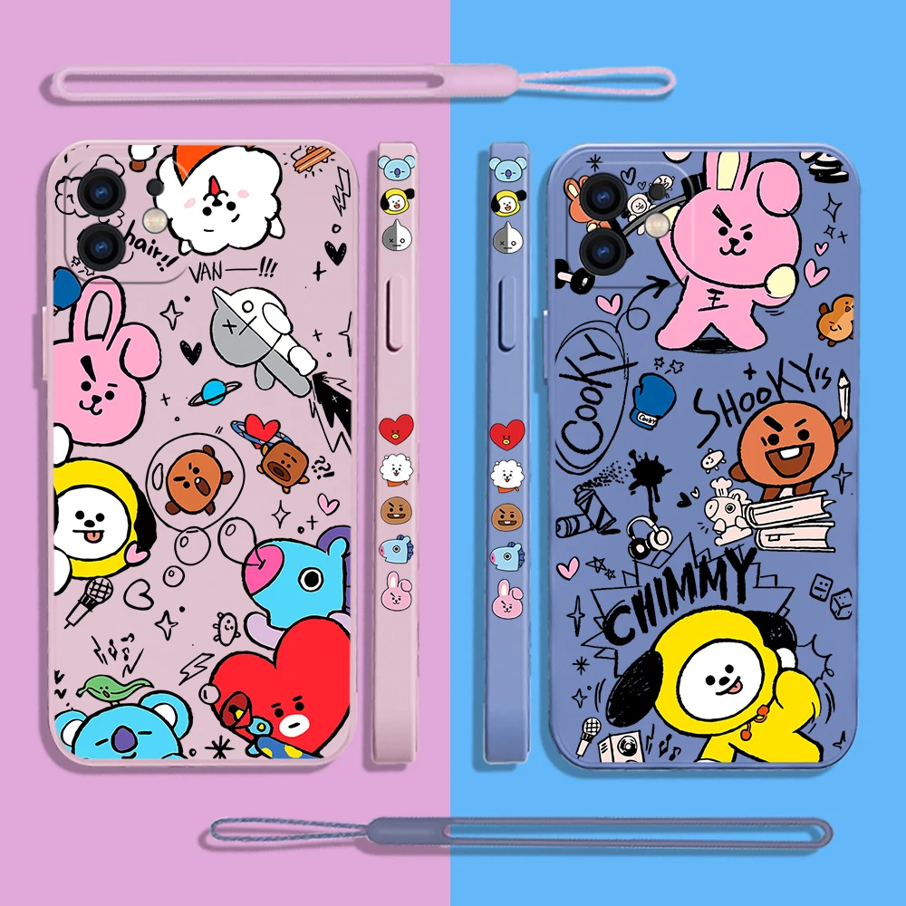 K-Pop Cartoon B-BT21ES Phone Case For iPhone 15 14 13 12 11 Pro Max X XR XSMAX SE 8 6S Plus Soft Liquid Silicone Cover