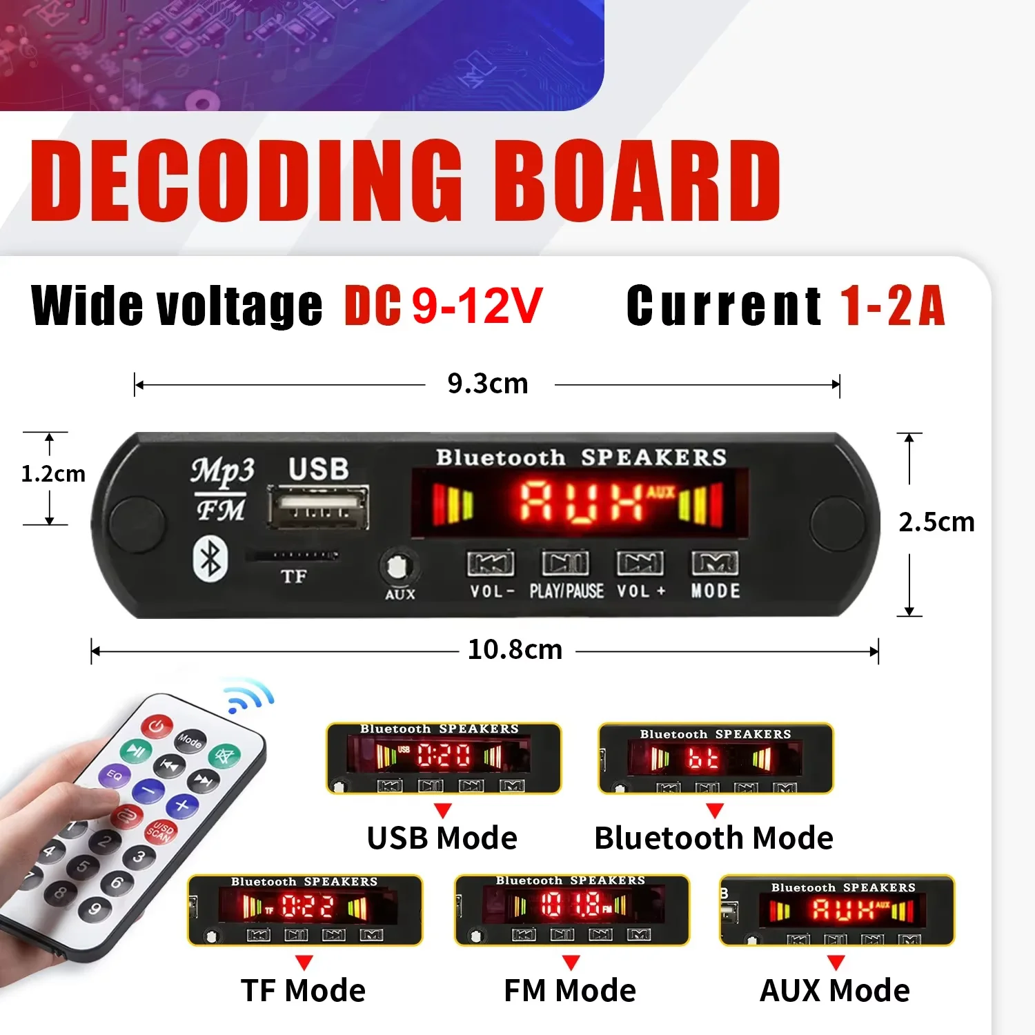 لوحة فك التشفير 9 فولت 12 فولت مشغل MP3 للسيارة FM وحدة راديو تدعم USB SD TF AUX مع جهاز تحكم عن بعد ,120W Amplifier Bluetooth 5.3 MP3 Decoder Board 9V 12V MP3 Player Car FM Radio Module Support USB SD TF AUX