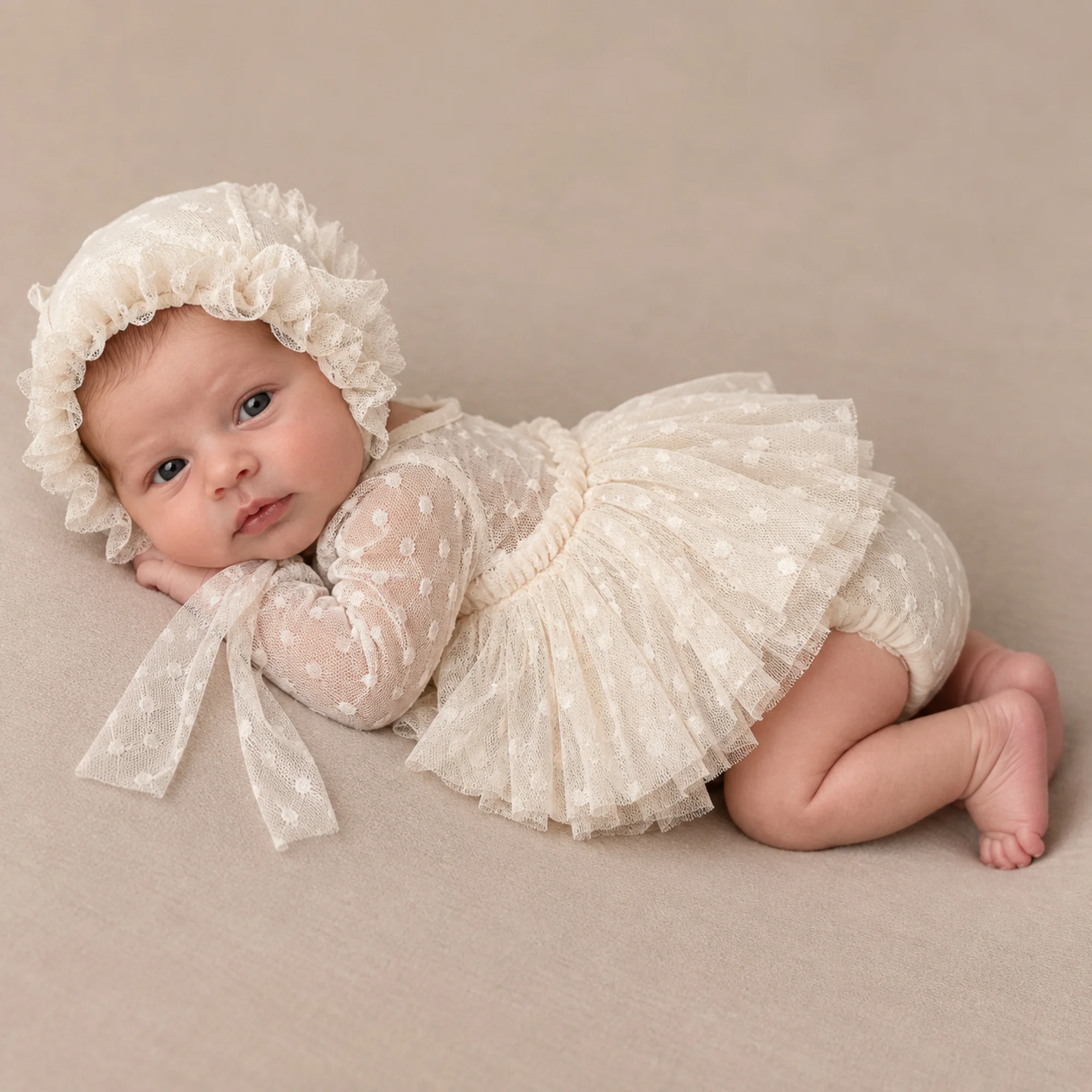 Don&Judy Newborn Tulle Dress and Hat Set Infant Photo Props Princess Photo Outfit Baby Shower Gift Newborn Girl Photography