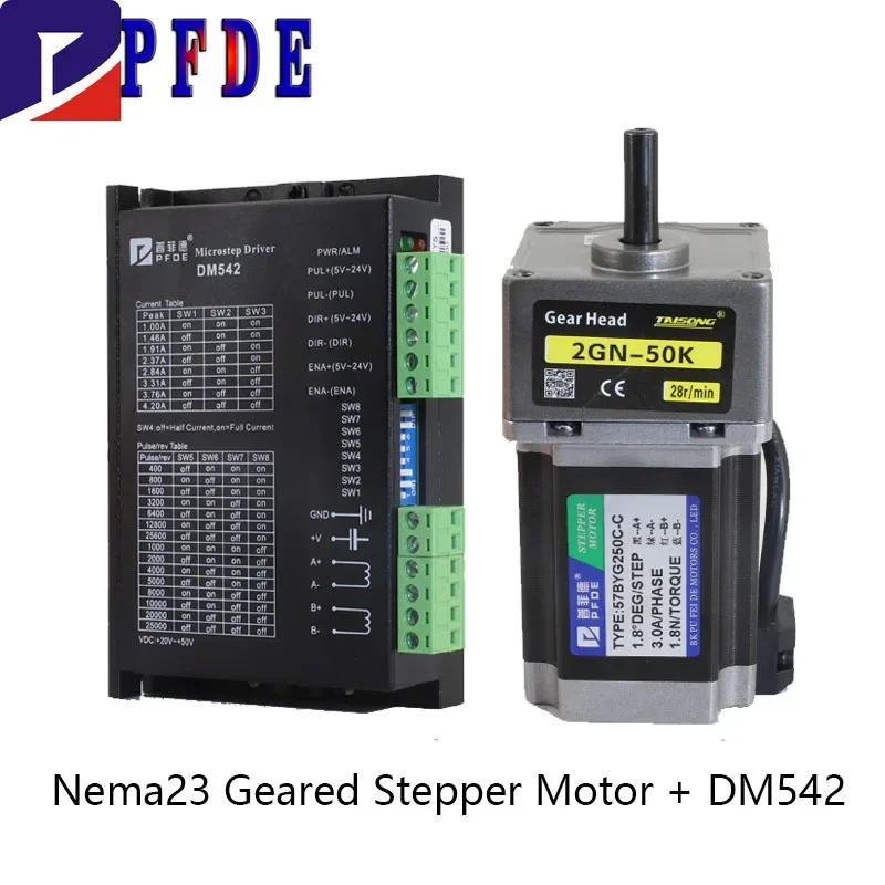 

Nema23 Reduction Stepper Motor 1.2N/1.8N/2.8N with 2GN Gearbox and DM542 Stepper Driver Eccentric Shaft 8mm for CNC Machines