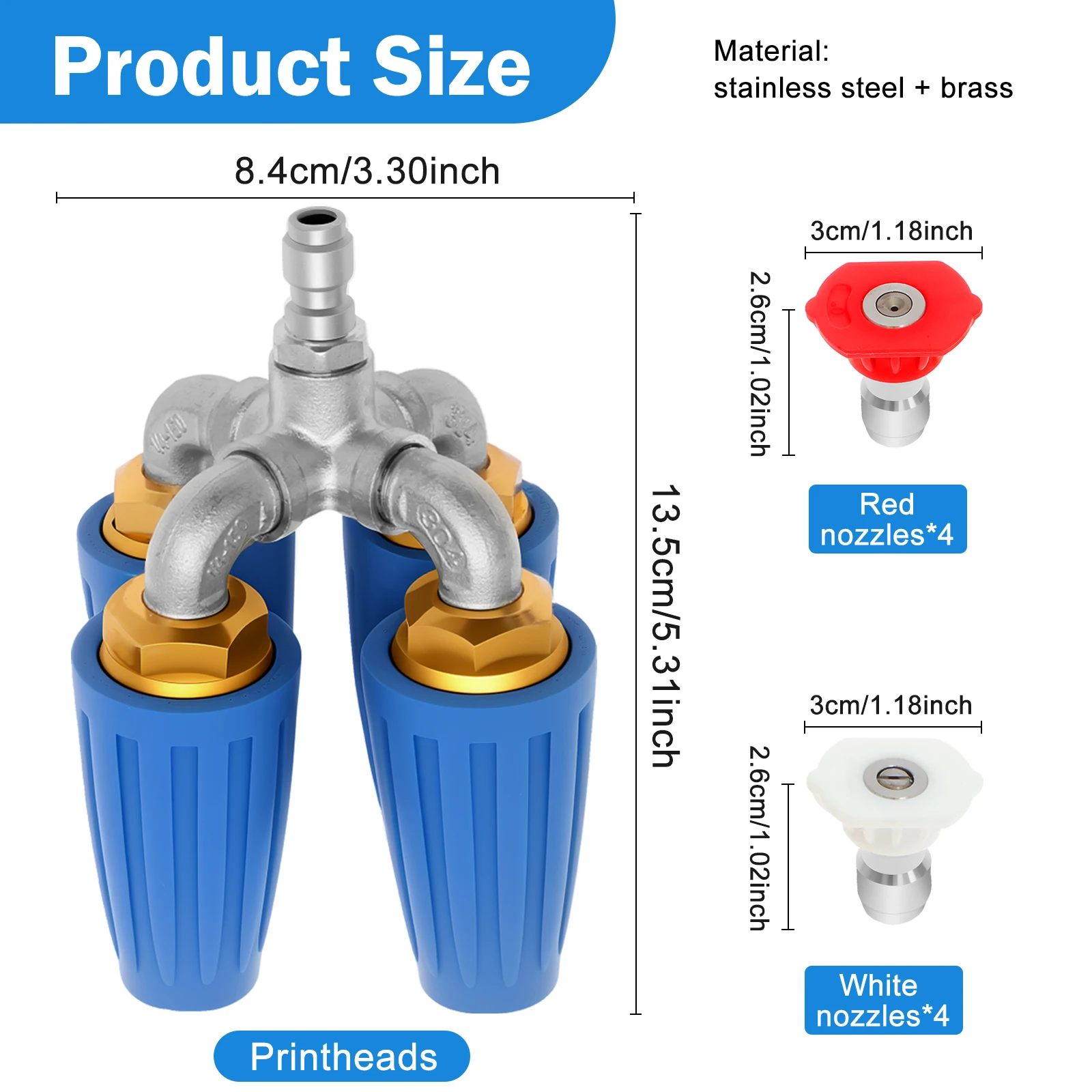 4-in-1 ターボノズル高圧洗浄機 2.0 オリフィス クワッドルプルターボノズル 360 °   回転式1/4インチクイックコネクター4000 PSIチップターボ