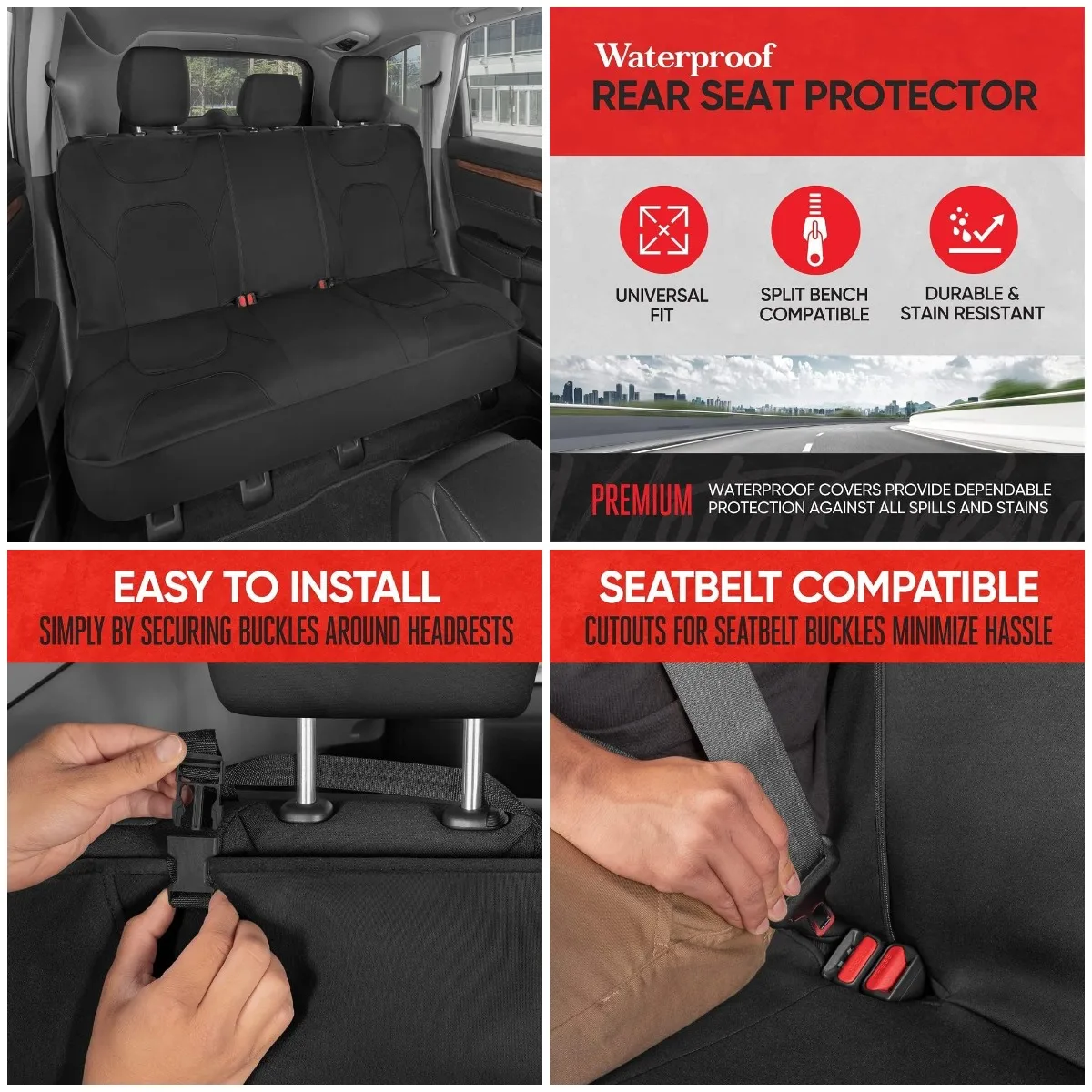 

AquaShield Neoprene Waterproof Truck Seat Cover - Black 60/40 Split Bench, Car Seat Protector for Kids & Dogs