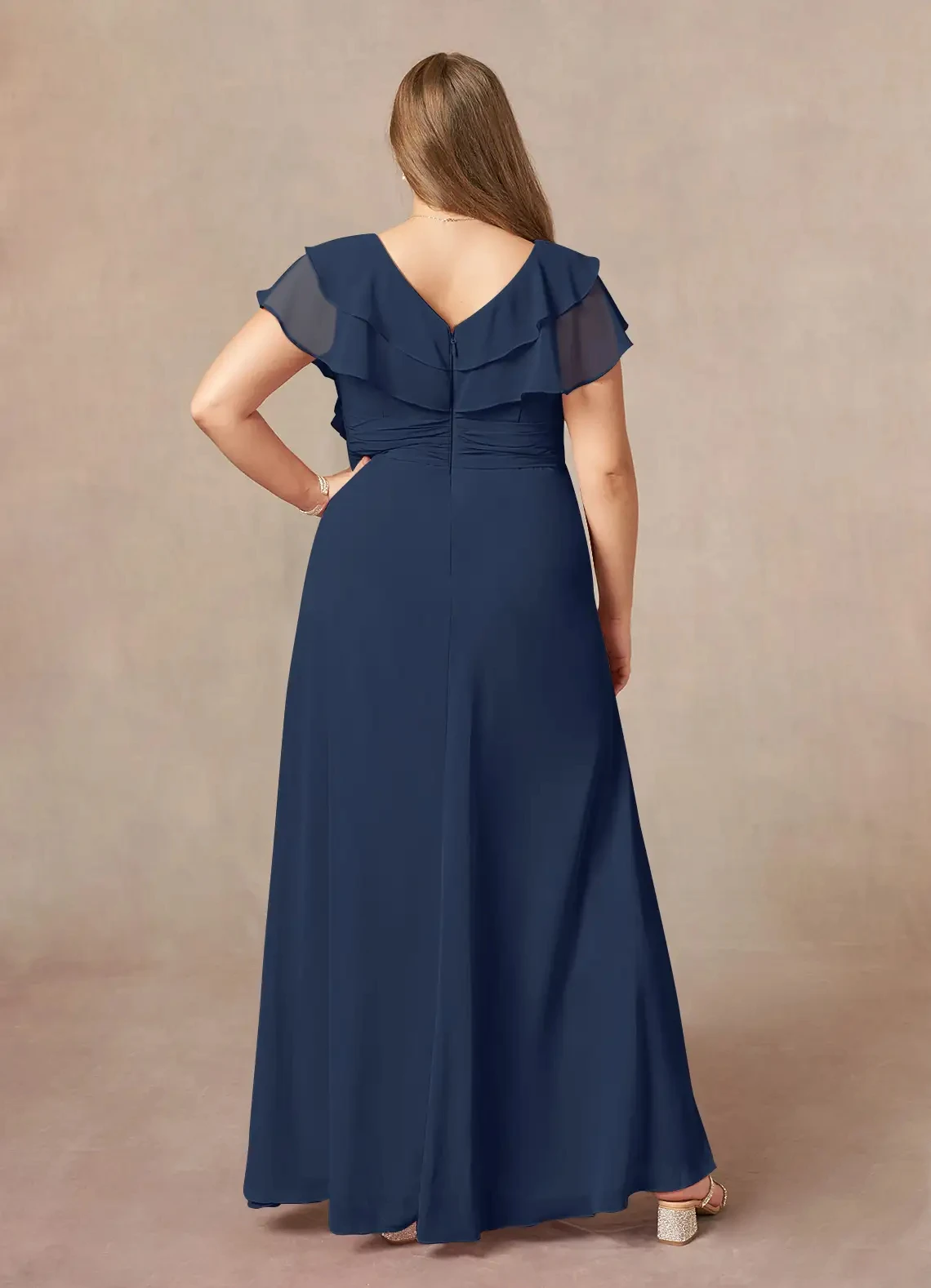 Customized Elegant Navy Blue Long Mother of the Bride Dresses Crystal V Neck A-Line Wedding Guest Party Evening Gala YMD23