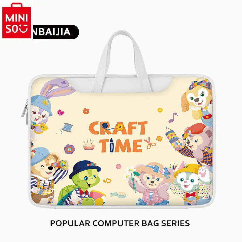 MINISO Disney Cartoon Cute Duffy Bear Computer Bag Suitable for 15.6 16 14 Notebook Storage Student Handbag