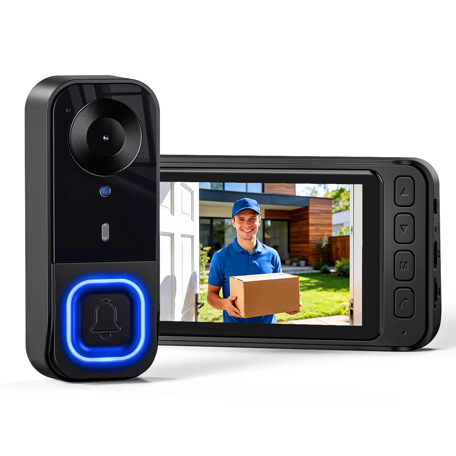 Video Doorbell HD Camera Night Vision No Monthly Fee Local Storage Up to 128GB Micro SD Card Two Way Talk IP66 Waterproof 300K Pixel Full Body View Local Screen Playback Desktop Stand Wall Bracket Day Night Protection for Home Security