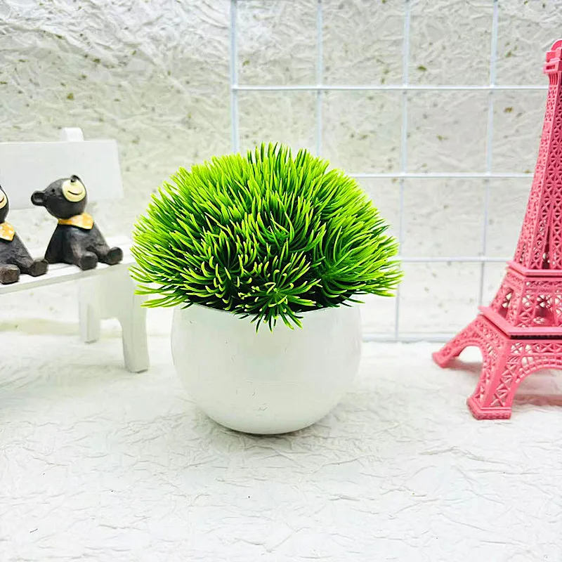 Artificial Plants Potted Green Bonsai Small Tree Grass Plants Pot Ornament Fake Flowers for Home Garden Decoration Wedding Party