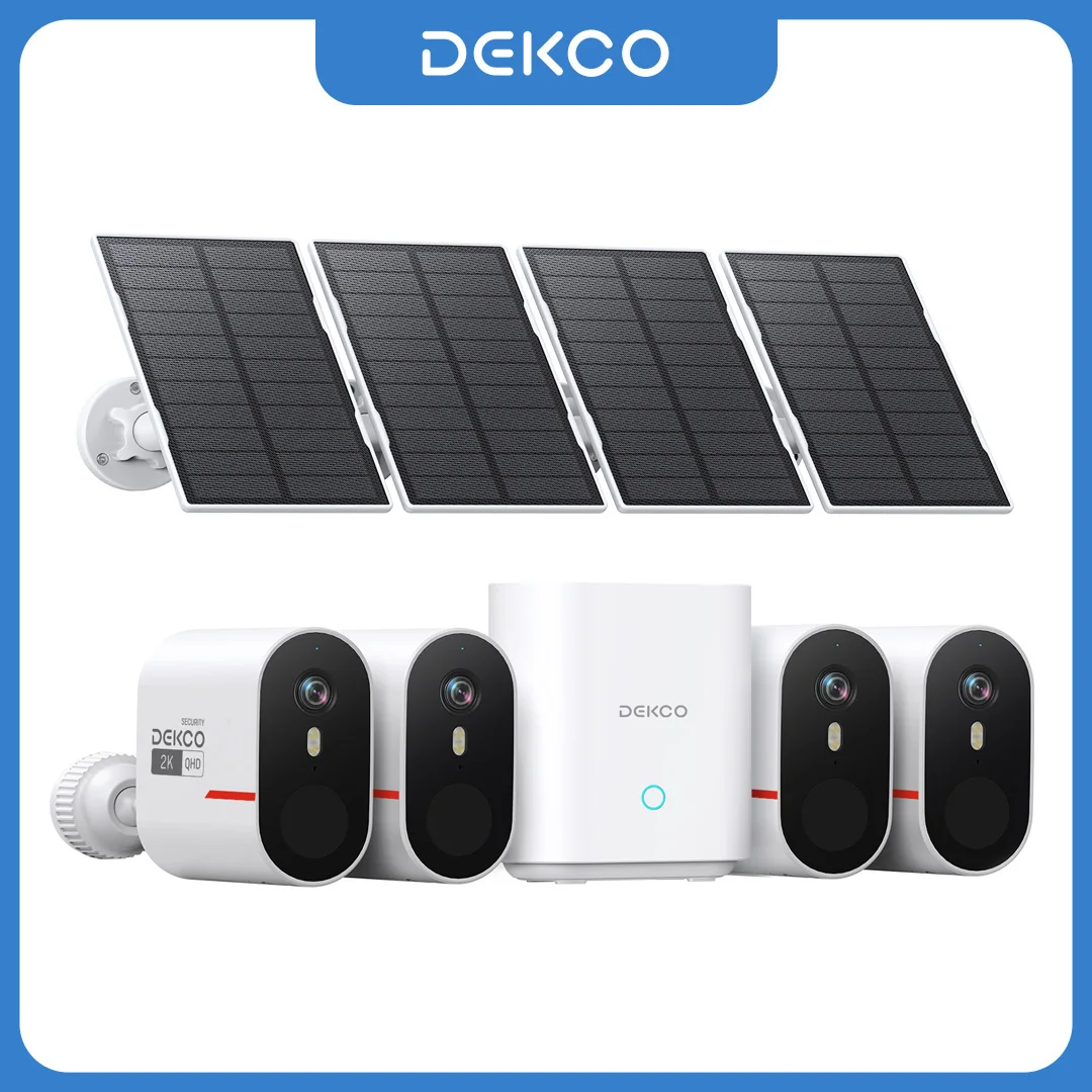 Dekco 3MP WiFi système de caméra solaire 4 Kit de caméra extérieure sans fil caméra de sécurité à domicile couleur Vision nocturne 2 voies Audio CCTV Cam
