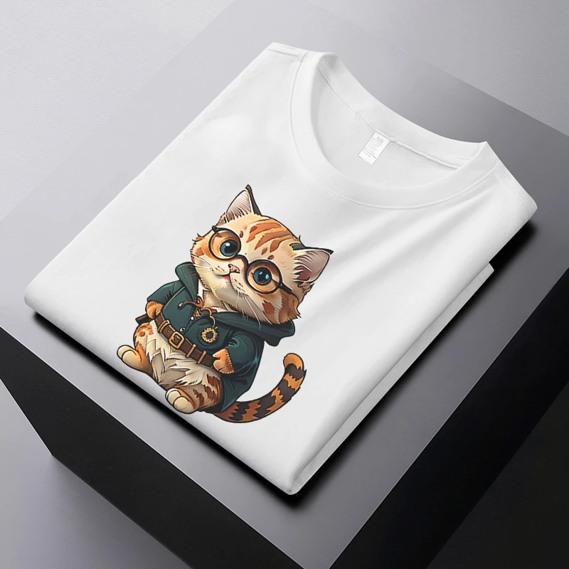 2024 New Couple T Shirt Women Cartoon Cat Print Short-sleeved T-shirt Student Oversize Woman's Clothing