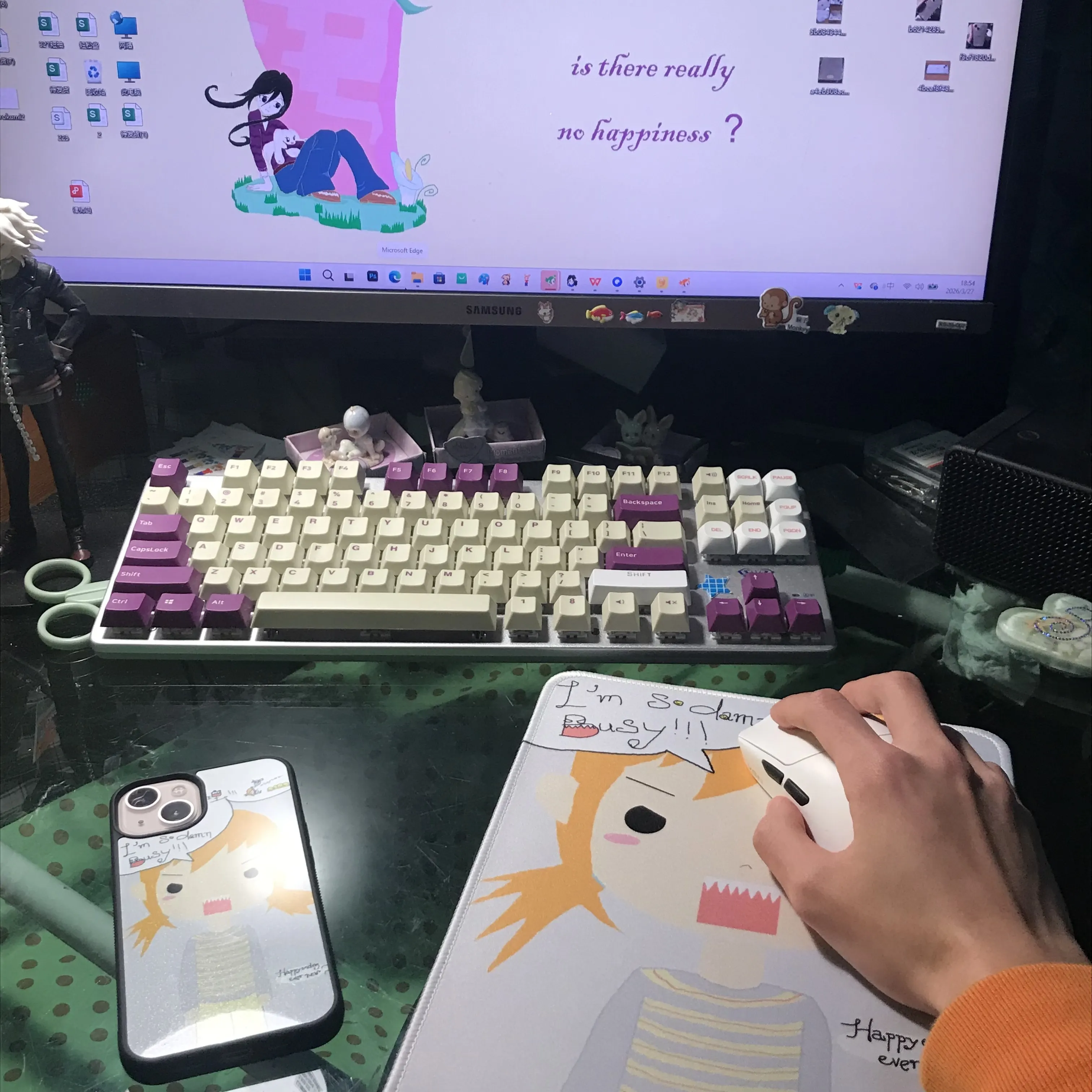 Japanese Anime Girl I'm Domn Busy Creative Small Rubber Mouse Pad | Kawaii Non-Slip Computer Desk Mat for Gaming Study Decor
