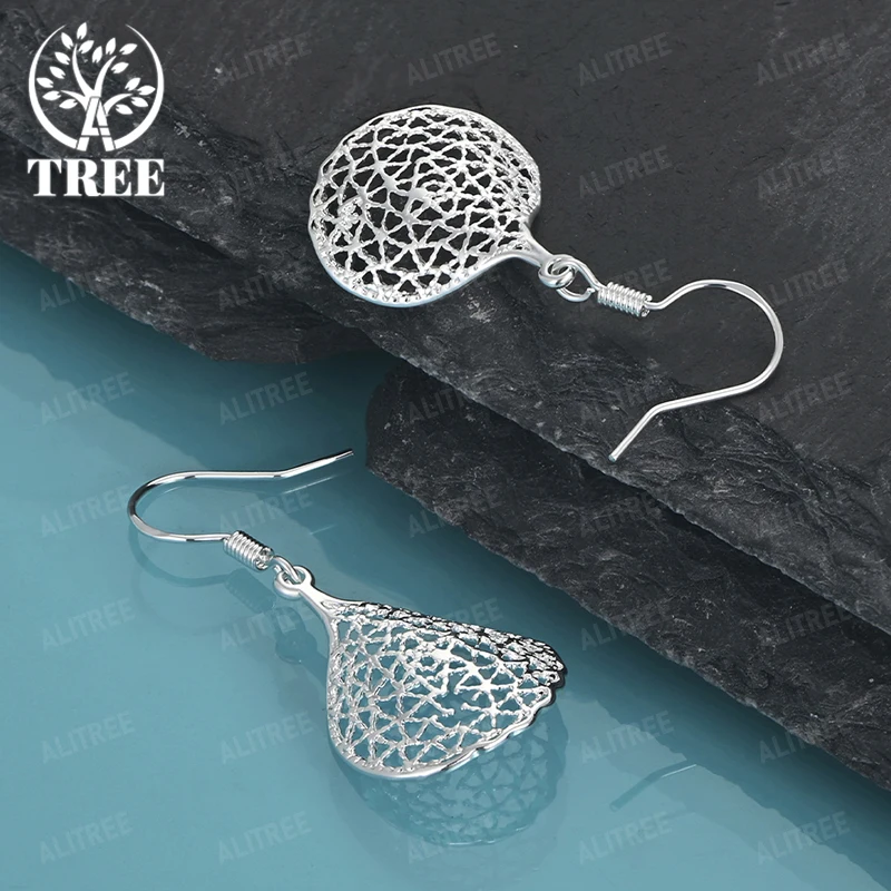 Retro 925 Sterling Silver Hollow Water Droplet Drop Earrings For Lady Birthday Wedding Party Versatile Design Jewelry Accessorie