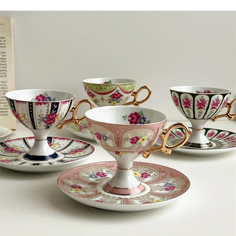 

Style High Foot Coffee Cup Ceramic Mug Couple Afternoon Tea Latte Drinking Set Retro Home Water