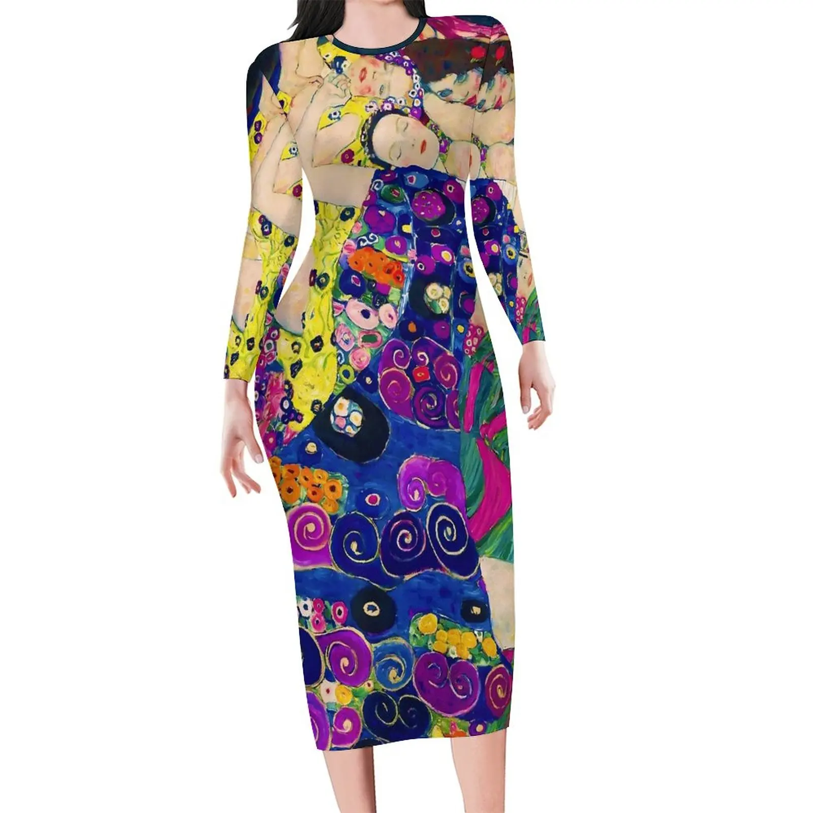 Gustav Klimt Dress Female Abstract Art Street Style Bodycon Dress Autumn Long Sleeve Retro Dresses Design Oversize Clothing