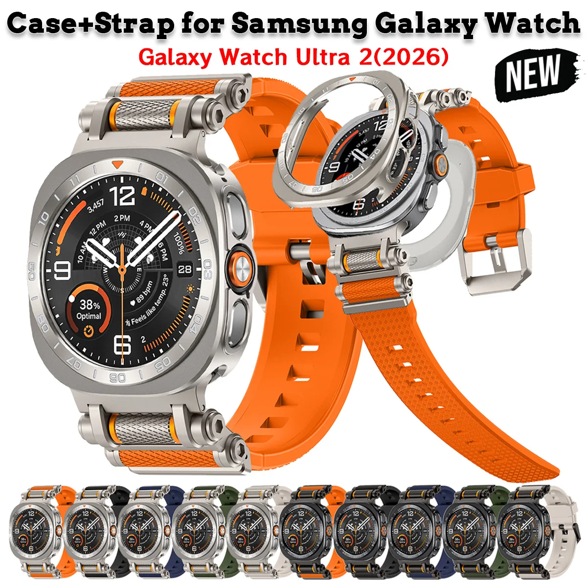 Case+Strap for Samsung Galaxy Watch Ultra 2 Luxury Silicone Band Metal+PC Protective Cover Galaxy Watch Ultra 2026 Accessories