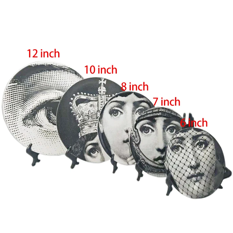 Human Face Artistic Plate Wall Hanging Dishes Nordic Style White Black Home Decor Lady Mouth Ceramic Round Tray Desk Adornment