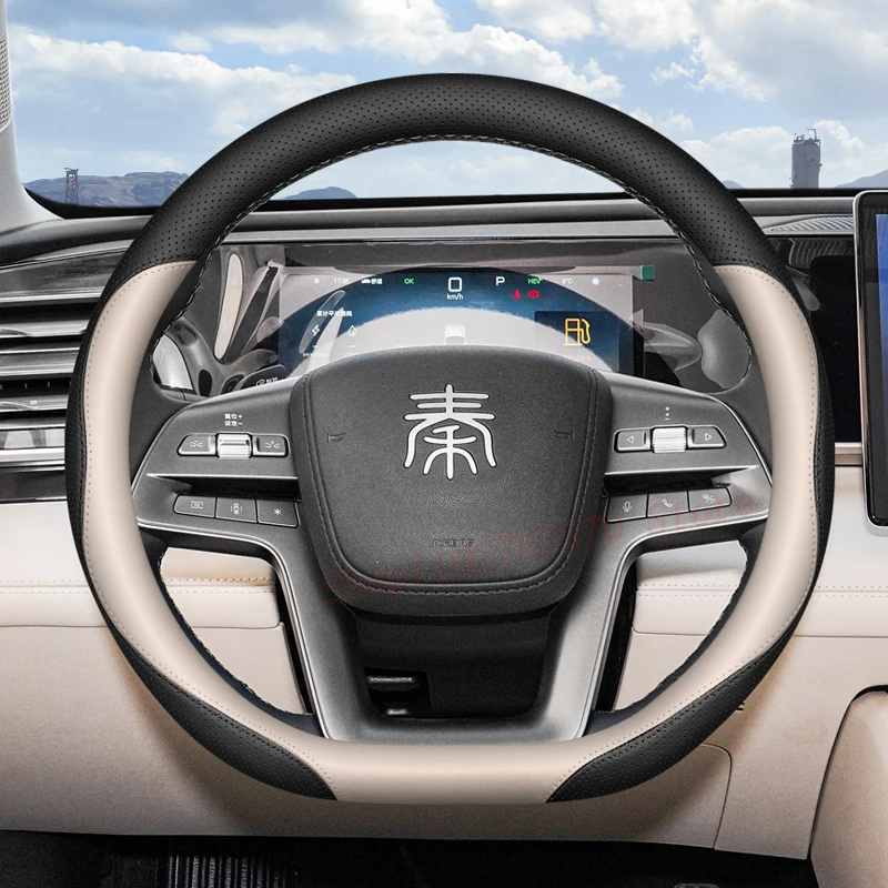 

For BYD Qin L DM-i Qin L EV Nappa Leather Steering Wheel Cover Non-slip Durable Four Season Universal Car Interior Accessories