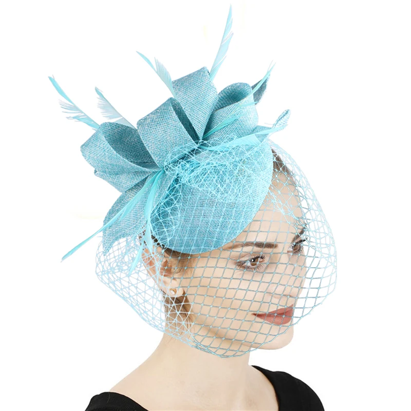 

Ladies Women Fascinator Flower Feather Hat Headband Wedding Party Mesh Headpiece On Hair Clip Bride Veilling Hair Accessories