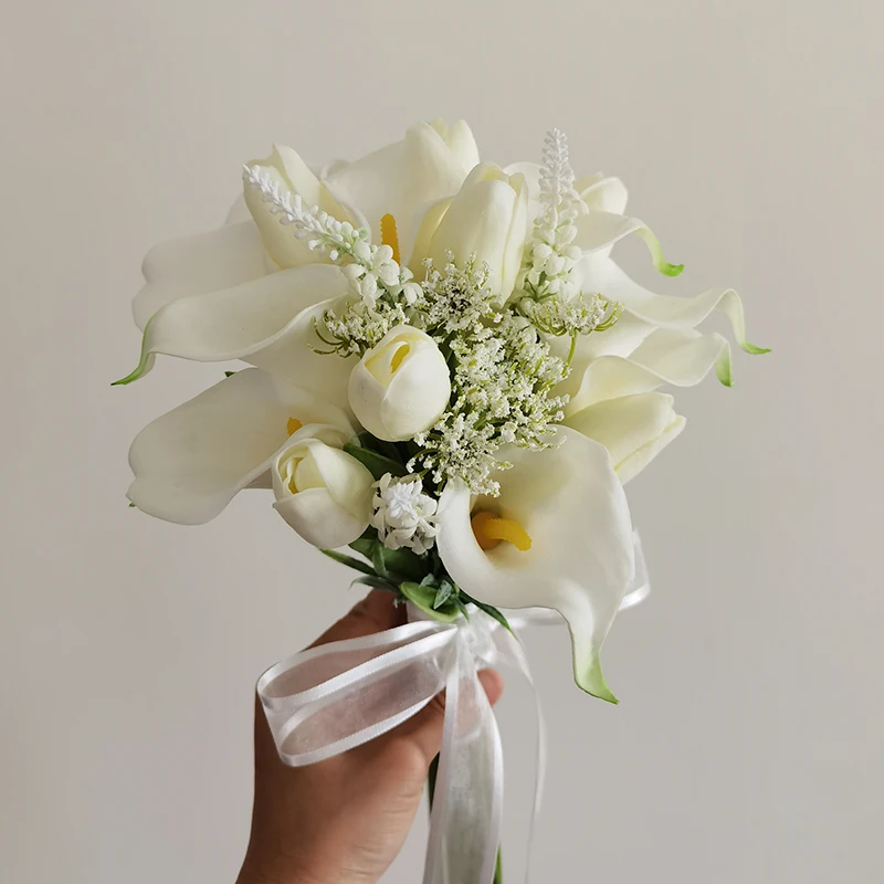 Bouquet de mariage artificiel Calla Lily, Bouquet à main, fleurs de maintien pour demoiselle d'honneur, accessoires de mariée