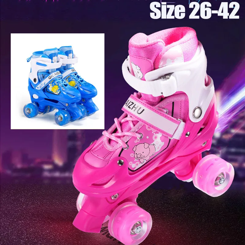 Kids Adjustable Roller Skates With Light-Up Wheels - 4 Size Quad Skates For Ages 3-12