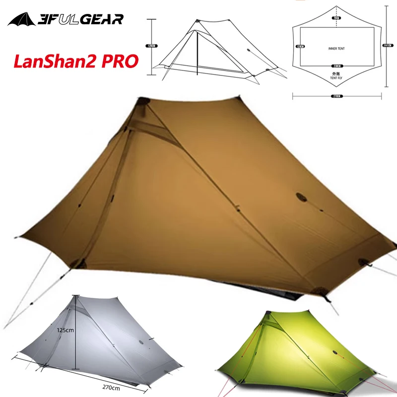 3F UL GEAR LanShan 2 Pro Tent Ultralight 20D Double Layer Silicone 2 Persons 3/4 Season Waterproof Outdoor Camping Hiking Tents