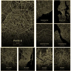 Vintage Florence Paris Seattle Rome City Map Dark Posters Retro Prints Art Wall Paintings Room Home Bar Restaurant Decor Picture