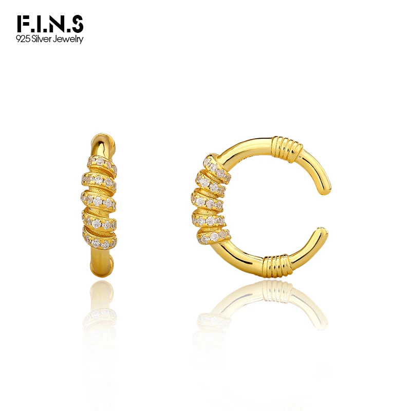 

F.I.N.S 1PIECE S925 Sterling Silver Geometric Winding Clip Earring Without Piercing Luxury Zirconia Earcuff Catilage Jewelry