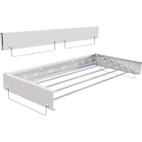 40 inch Wall Mounted Clothes Drying Rack, Foldbale Laundry Drying Rack Wall Mount with 2 Towel Handles and 6 Rods Space Saving