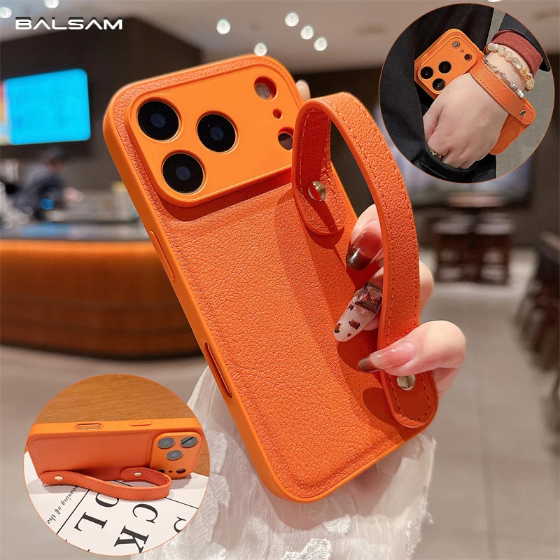 الجلود الملمس معصمه حامل جراب هاتف آيفون 17 الهواء 16E 15 14 زائد 13 12 11 برو ماكس عادي اللون ماتي غطاء مقاوم للصدمات #1