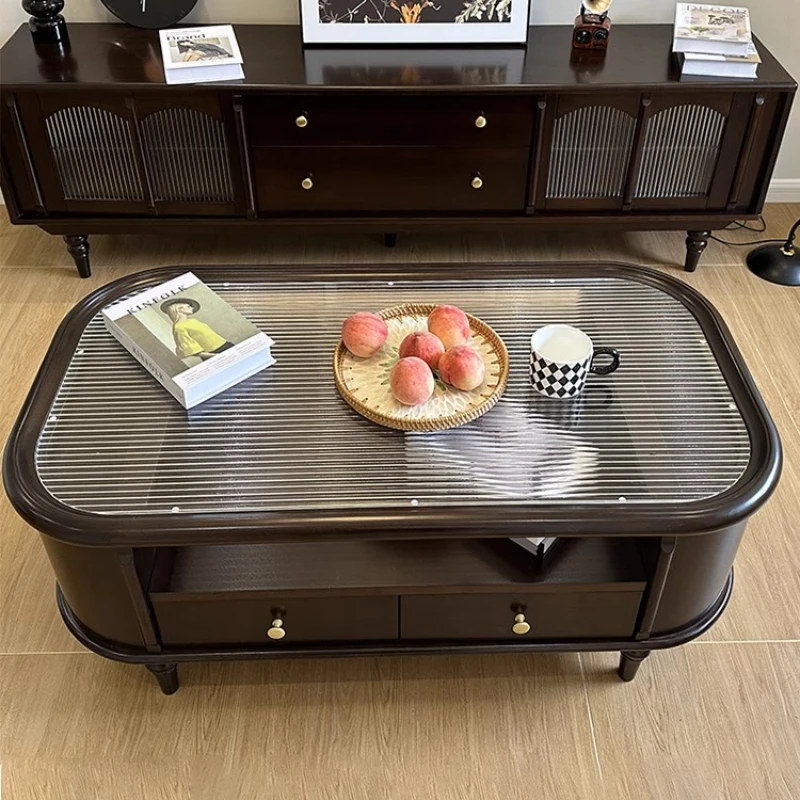 

All-pure solid wood coffee table TV cabinet combination living room light French tea retro home tea table coffee